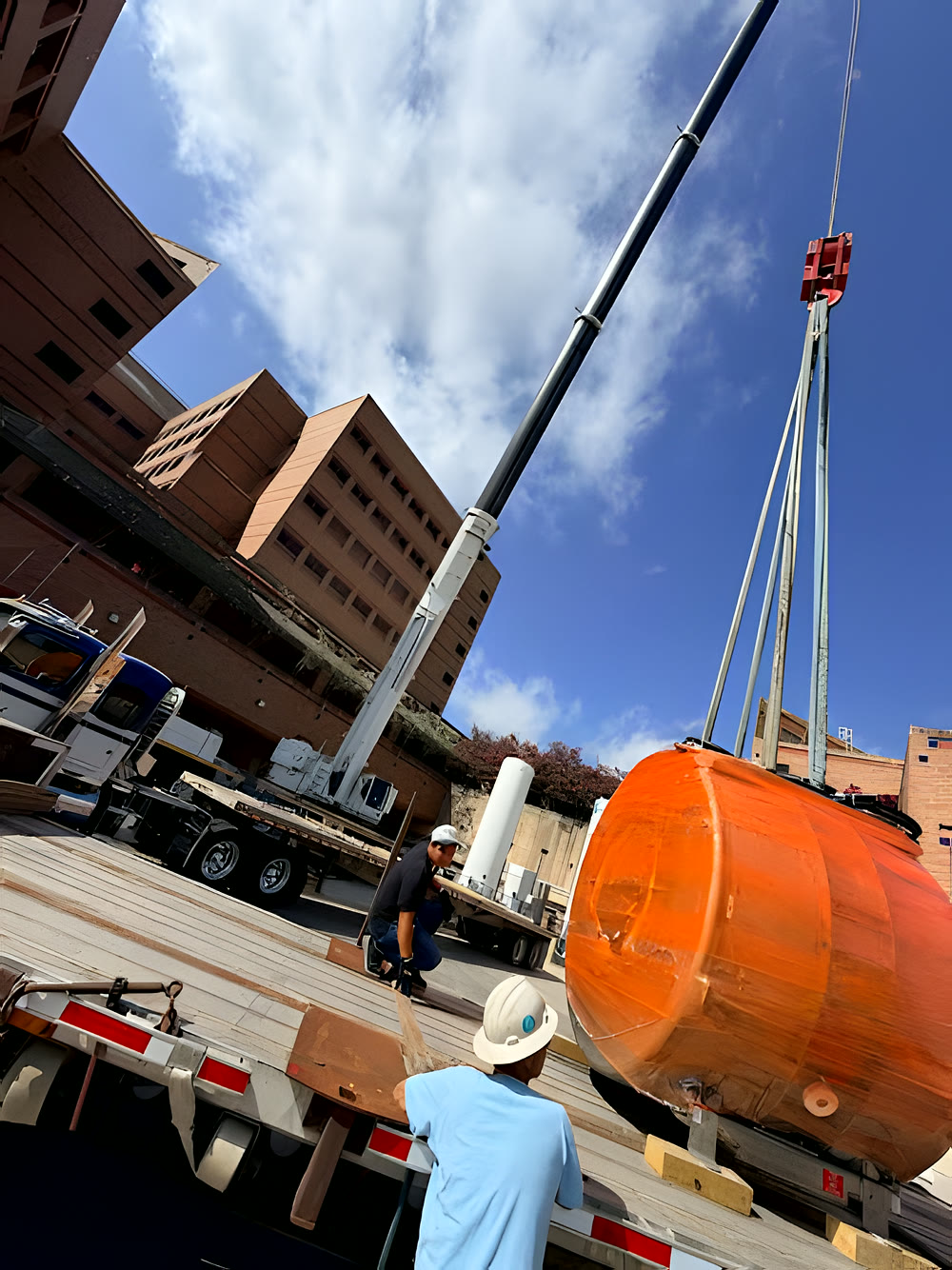 Craning a magnet out — downtown hospital.